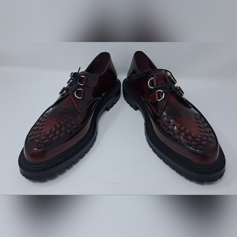 Burberry Mens Shoes Burgundy Leather Woven Lace Up Platform Creepers 11 US 44 EU - Picture 3 of 15